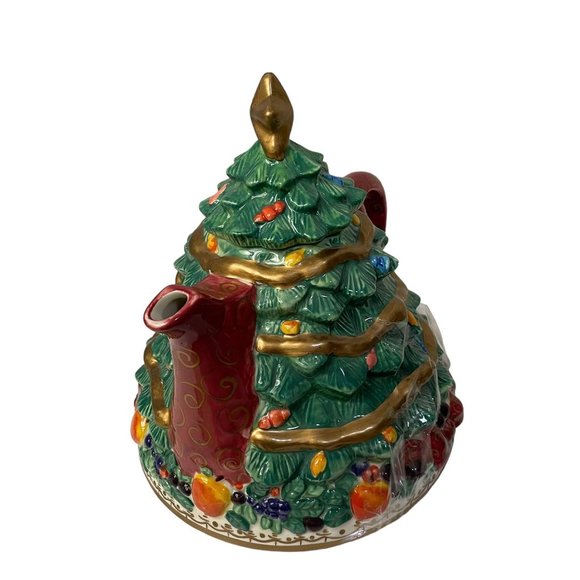 Bella Casa By GANZ Kitchen Christmas Tree Teapot With Gold Star On Top Large 6" - Picture 12 of 15